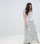 Frock And Frill Plus Premium All Over Embellished High Neck Trophy Maxi Dress - Gray