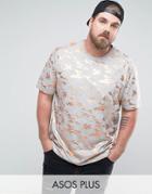 Asos Plus Longline T-shirt In All Over Rose Gold Camo - Gray