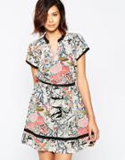 Yumi Skater Dress In Blossom Floral Print - Cream