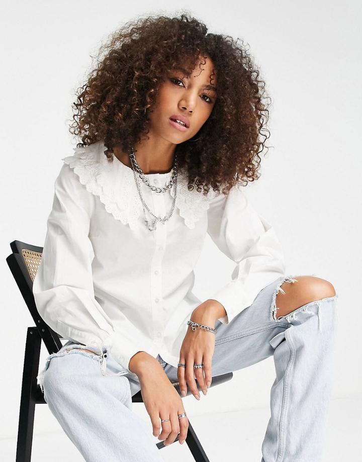 Reclaimed Vintage Inspired Shirt With Lace Collar In White