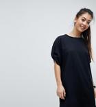 Asos Petite Ultimate Rolled Sleeve T-shirt Dress With Tab - Black