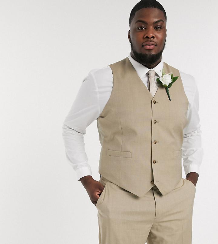 Asos Design Plus Wedding Slim Suit Vest In Stone-neutral