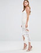 Dark Pink Cami Strap Midi Lace Dress With Side Cut Out