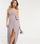 Tfnc Bridesmaid Exclusive Bandeau Wrap Midaxi Dress With Pleated Detail In Gray-grey