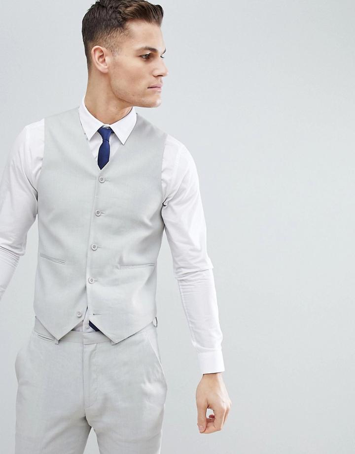 Asos Design Wedding Super Skinny Suit Vest In Ice Gray Linen