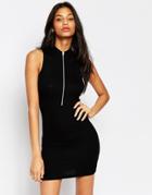Asos Zip Through Body-conscious Dress - Black
