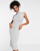 French Connection Fitted Shoulder Midi Dress In Gray