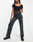 Asos Design Knit Wide Leg Pants In Dark Gray - Part Of A Set