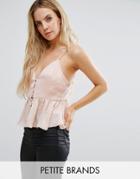 Missguided Petite Button Front Peplum Cami Top - Pink