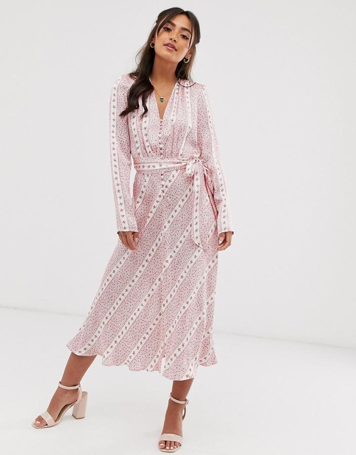 Ghost Meryl Satin Dress Front Midi Dress In Floral Print-red