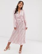 Ghost Meryl Satin Dress Front Midi Dress In Floral Print-red