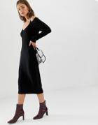 Asos Design Midi Dress In Rib With Cut Out Neck Detail - Black