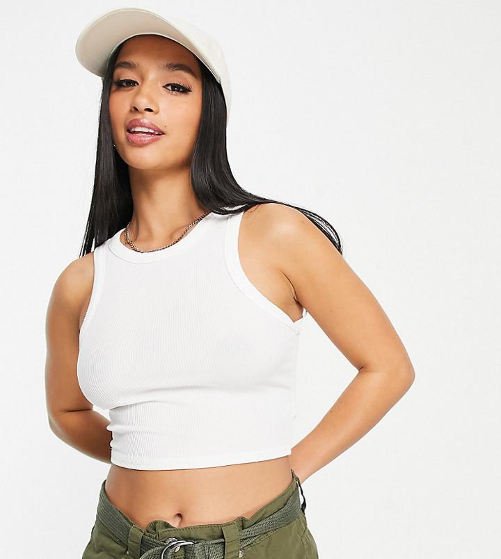 Missguided Petite Basic Ribbed Sleeveless Crop Top In White