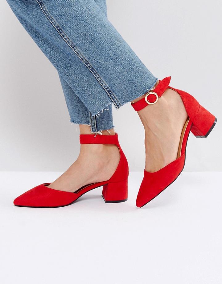 Raid Delia Red Ankle Strap Heeled Shoes - Red