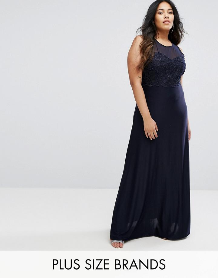 Ax Paris Plus Maxi Dress With Lace Top - Navy