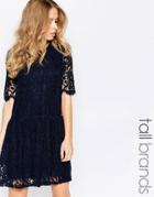 Y.a.s Tall Lace Dress With Drop Waist - Navy