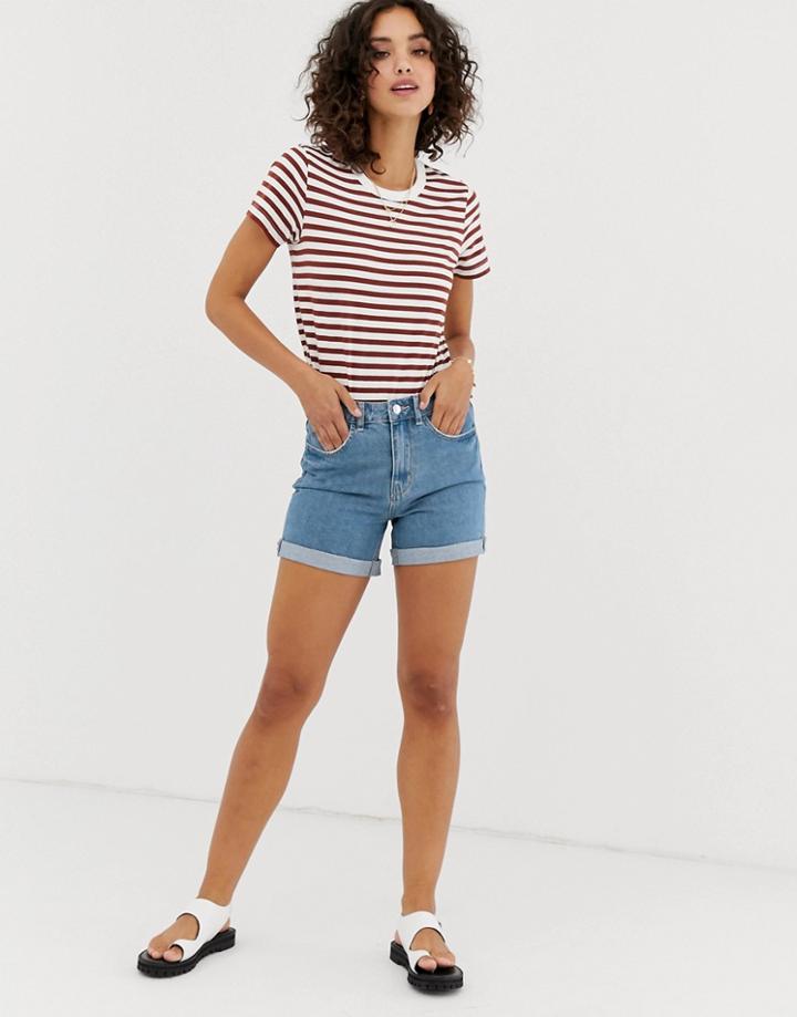 Vero Moda High Waist Denim Mom Short In Blue - Blue