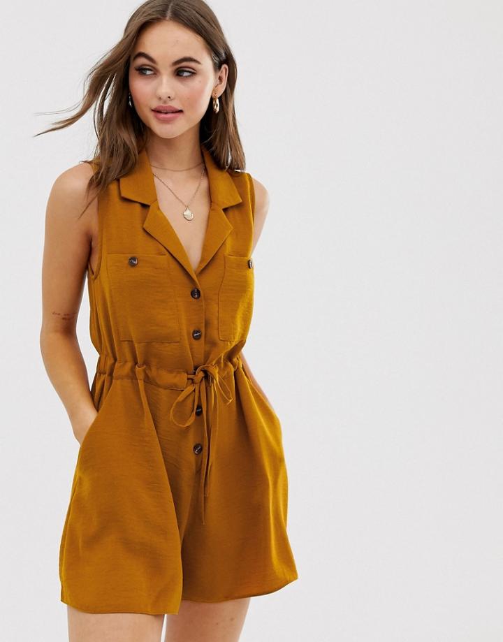 Asos Design Button Front Pocket Sleeveless Utility Romper - Multi