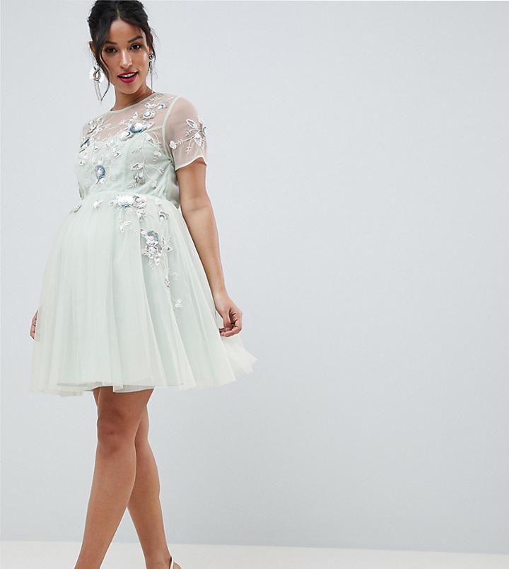 Asos Design Maternity Premium Embellished Tulle Open Back Mini Dress - Blue