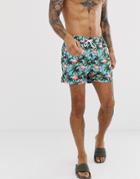 New Look Swim Shorts In Flamingo Print - Green
