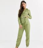 Missguided Tall Utility Jumpsuit In Olive Green