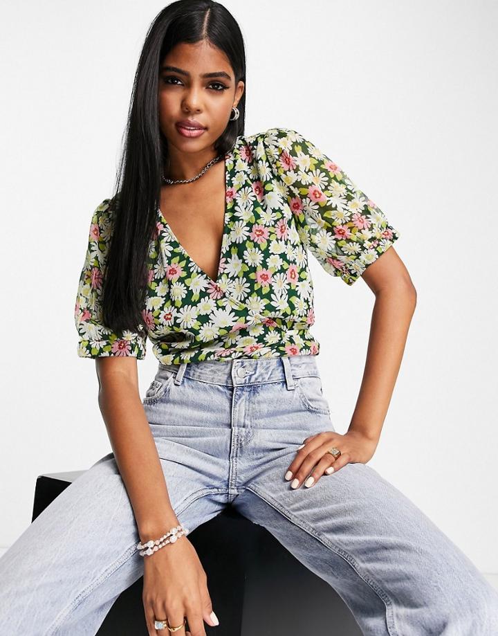 Y.a.s Verona Wrap Front Blouse In Green Multi
