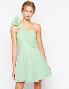 Tfnc Debutant One Shoulder Dress With Corsage Detail - Green Lily