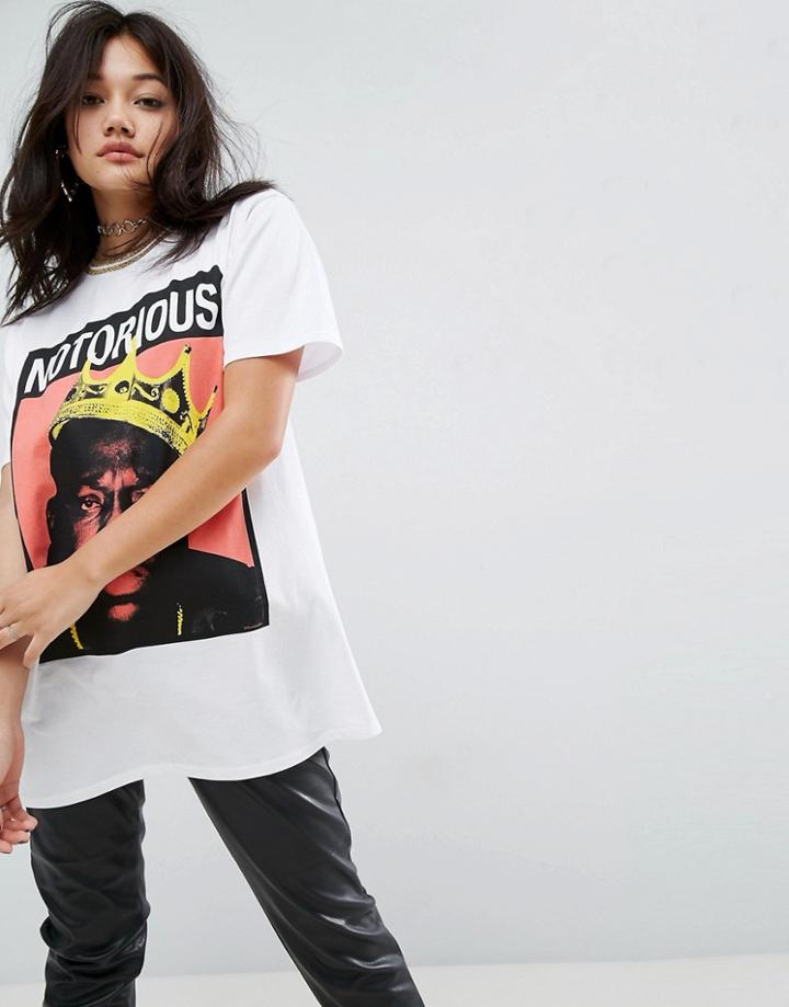Asos T-shirt In Super Oversized Fit With Notorious Big Print And Tipping - White