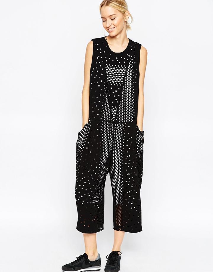 Asos White Jumpsuit With Laser Cut Detail - Black