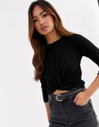 Brave Soul Twisty Long Sleeve Crop Top-black