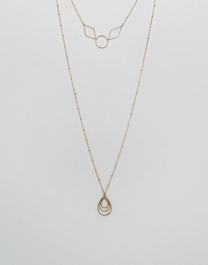 Asos Fine Open Shapes Multirow Necklace - Gold