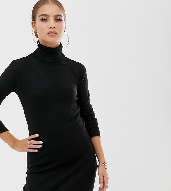 Boohoo Basic Roll Neck Sweater Dress In Black - Black
