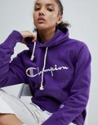 Champion Hoodie With Script Chest Logo - Purple