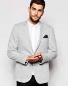 Asos Skinny Blazer In Jersey With Gold Buttons - Gray