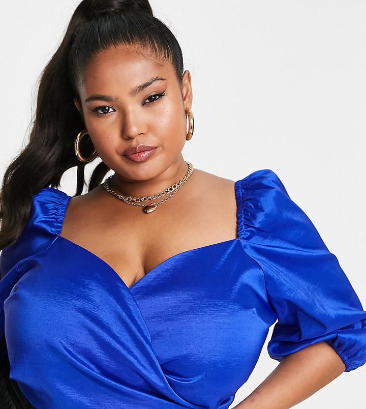 Collective The Label Curve Exclusive Twist Crop Top In Cobalt-blue
