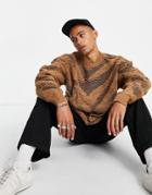 Topman Textured Zebra Design Sweater In Tan-brown