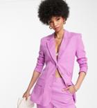 Asos Design Tall Linen Slim Straight Suit Blazer In Pink