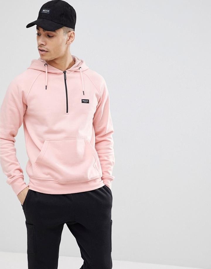 Nicce London Hoodie With Half Zip - Pink