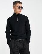 Jack & Jones 1/4 Zip Sweater In Black