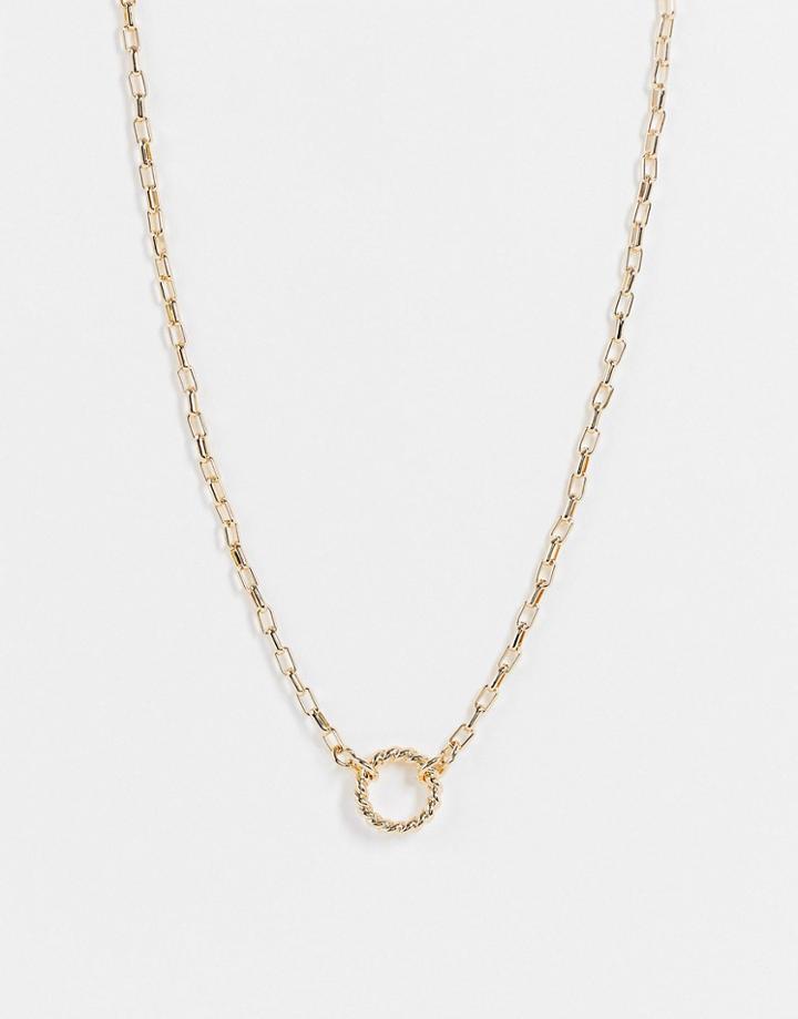 Asos Design Necklace With Circle Pendant In Gold Tone