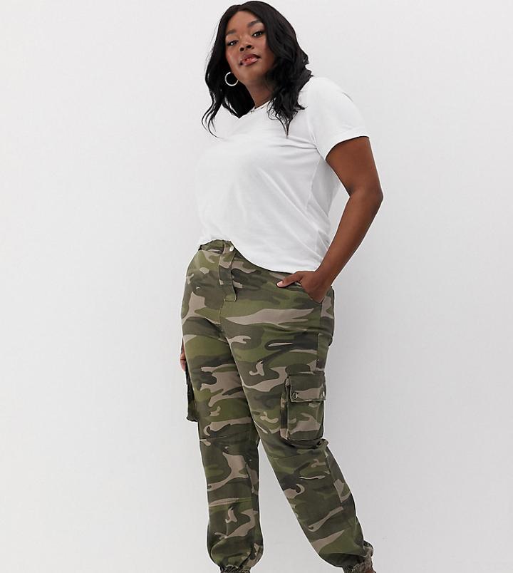 New Look Curve Camo Utility Pants In Green Pattern - Green