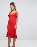 Forever New Midi Dress With Frill Detail - Red