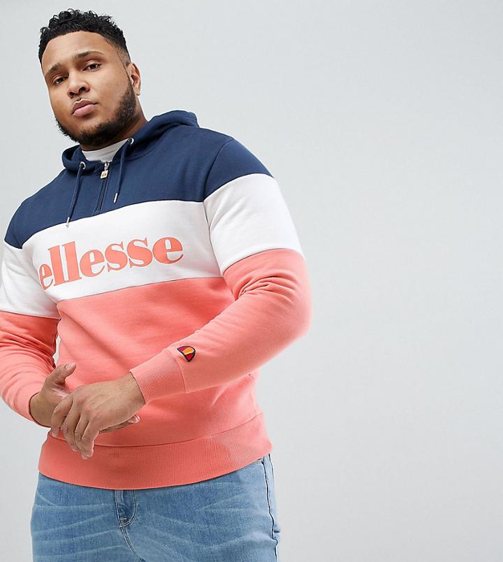 Ellesse Plus 1/4 Zip Hoodie With Large Logo In Navy - Navy