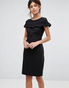 Closet Cap Sleeve Midi Dress With Frill Detail - Black