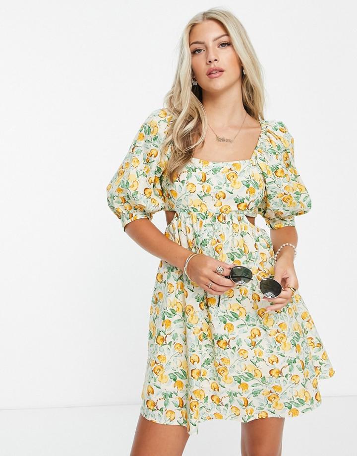 Urban Revivo Square Neck Mini Dress In Floral Print-multi