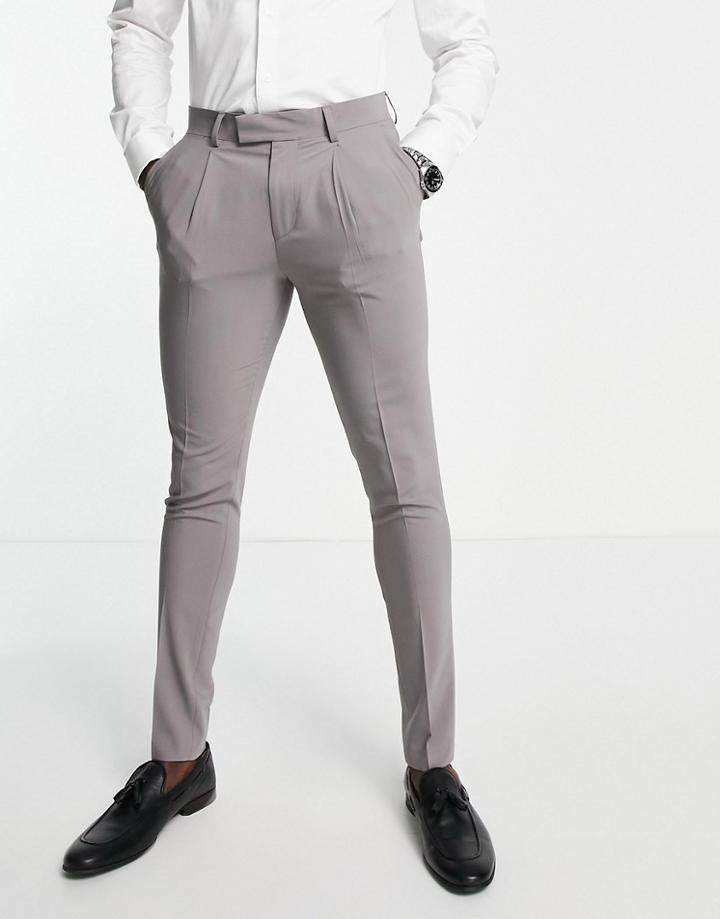 Noak 'tower Hill' Super Skinny Suit Pants In Gray Worsted Wool Blend With Four Way Stretch