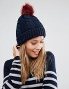 Urbancode Knitted Beanie Hat With Faux Fur Pom Pom - Navy