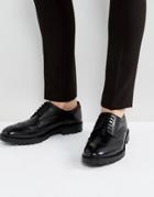 Base London Trench Leather Brogue Shoes In Black - Black