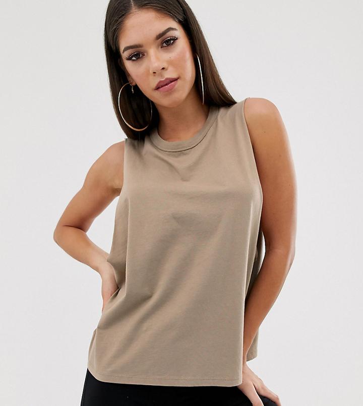 Asos Design Tall Super Dropped Armhole Tank In Khaki-green