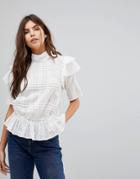 Vero Moda High Neck Top With Flutter Sleeves - White